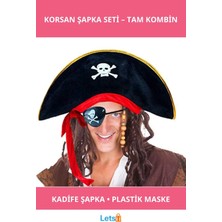 Letsii Kadife Kaptan Jack Sparrow Korsan Şapkası ve Plastik Göz Maskesi