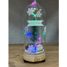 Tunç Yılbaşı Temalı, Yılbaşı Çam Ağacı, Kozalak, Kardan Adam, LED Işıklı Cam Fanus, Yılbaşı Hediyesi, Dekoratif Hediye, Aydınlatma