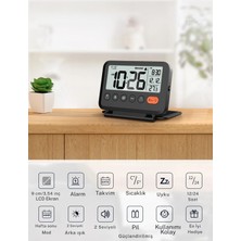 Monozone Seyahat Çalar Saati 2 Kademeli 2 Ses Seviyesi 12/24 Saat Takvim Sıcaklık Masa Saati