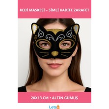 Letsii Kadife Dokulu Simli Kedi Maskesi Altın Gümüş Detaylı 20X13 cm