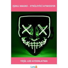 Letsii LED Işıklı Yeşil Maske Eğlenceli Performans ve Parti Aksesuarı