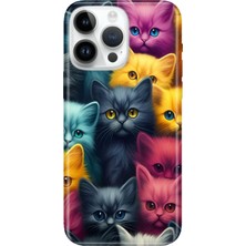 Nurdic iPhone 16 Pro Max Uyumlu Kılıf Uv-Lazer Resimli Silikon Kedicikler