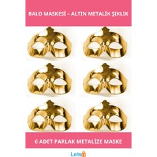 Letsii Altın Metalize Renk Düz Parti Balo Maskesi 6 Adet