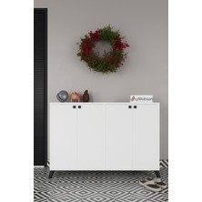 Aymobsan Artemis Beyaz 4 Kapaklı 3 Raflı Ayakkabılık Modern Tasarım ve Düzenli Depolama