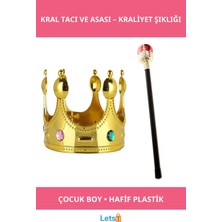 Letsii Altın Renkli Çocuk Kral Tacı ve Kırmızı Topuzlu Kral Asası
