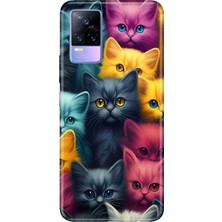 Nurdic Vivo V21 Uyumlu Kılıf Resimli Desenli Silikon Kedicikler