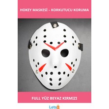 Letsii Beyaz Kırmızı Çizgili Tam Yüz Hokey Maskesi