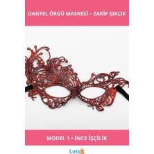 Letsii Kırmızı Dantel Örgü Parti Maskesi Şık Tasarım
