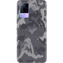 Nurdic Vivo V21 Uyumlu Kılıf Resimli Desenli Silikon Gri Kamuflaj