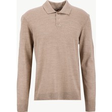 People By Fabrika Polo Yaka Basic Düz Bej Erkek Kazak PBF5WM-KZK9555