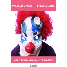 Letsii Kırmızı Eğlenceli Afro Peruklu Palyaço Maskesi