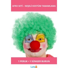 Letsii Yeşil Renk Kıvırcık Afro Bonus Peruk ve Burun Seti
