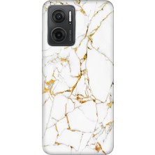 Nurdic Xiaomi Redmi Note 11E Kılıf 0.4mm Silikon Desenli Sarı Beyaz Mermer