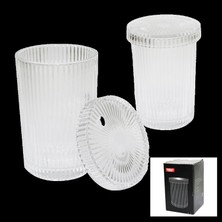 MiraLive Çizgili - Cam Bardak Kapaklı - Pipetli - Origami Sitilkahve - Sunum - Meşrubat (K95)