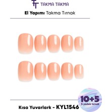 Takma Takma 15'li Ten Kısa Yuvarlark KYL1546 Tekrar Kullanılabilir El Yapımı Protez Takma Tırnak - Ten Rengi-XS