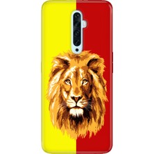 Nurdic Oppo Reno 2z Uyumlu Kılıf Silikon Desenli Resimli Kapak Sarı Kırmızı Parçalı Aslan