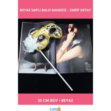 Letsii Lüks Taşlı Beyaz Renk Balo Maskesi 35 cm