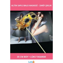 Letsii Lüks Taşlı Saplı Balo Maskesi Altın Renk 35 cm