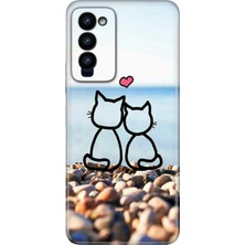 Nurdic Tecno Camon 18 Uyumlu Kılıf Colored Resimli Silikon Kedilerin Aşkı