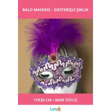Letsii Mor Dantel Işlemeli Mor Tüylü Şık Balo Parti Maskesi