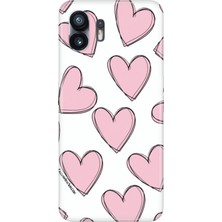 Nurdic Nothing Phone 2 Uyumlu Kılıf Şeffaf Baskılı Silikon Resimli Pembe Çizgili Kalpler