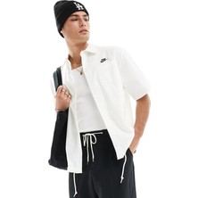 Nike Club Woven Loose Fit Short Sleeve Shirt In White Erkek Bol Kesim Dokuma Kısa Kollu Spor Gömlek Beyaz