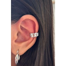 Leo'Stone Gumet Tasarım Kadın Sıkıştırmalı Earcuff Kıkırdak Küpe Gümüş
