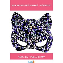 Letsii Siyah Kadife Mor Beyaz Pullu Şık Parti Maskesi