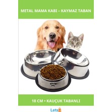 Letsii Paslanmaz Çelik Kauçuk Tabanlı Mama Kabı 18 cm