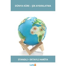 Letsii Şık Tasarımlı Aydınlatmalı Standlı Dünya Küre Masaüstü Dekor