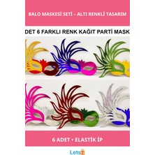 Letsii Rengarenk Kağıt Parti Balo Maskesi 6 Adet Eğlenceli Aksesuar