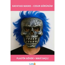 Letsii Gümüş Kafatası Mavi Saçlı Parti Maske Dayanıklı ve Rahat