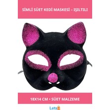 Letsii Siyah Fuşya Simli Süet Kedi Maskesi 18X14 cm