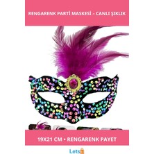 Letsii Şık Siyah Kadife Rengarenk Payetli Pembe Parti Maskesi