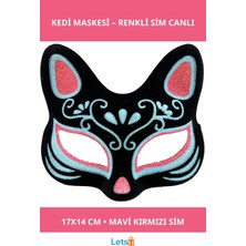 Letsii Siyah Süet Mavi Kırmızı Simli Kedi Maskesi 17X14 cm