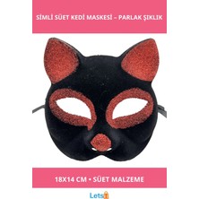 Letsii Siyah Kırmızı Simli Süet Kedi Maskesi 18X14 cm