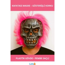 Letsii Gümüş Kafatası Pembe Saçlı Iskelet Maske Cadılar Bayramı Aksesuarı