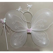 MiraLive Beyaz Renk Kelebek Kanadı Tacı ve Sopası 50X37 cm (K95)