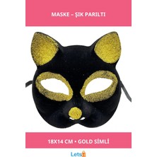 Letsii Şık Siyah Gold Simli Kedi Maskesi 18X14 cm