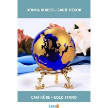Letsii Renkli Cam Dünya Küresi Gold Metal Standlı 6 cm Dekoratif Dünya