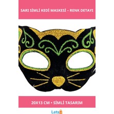 Letsii Şık Siyah Kadife Simli Kedi Maskesi Sarı & Yeşil Detaylarla