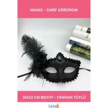 Letsii Siyah Mat Renk Yandan Tüylü Güllü Venedik Maskesi