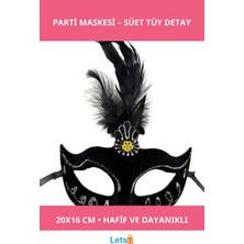 Letsii Siyah Tüylü Şık Süet Parti Maskesi 20X16 cm