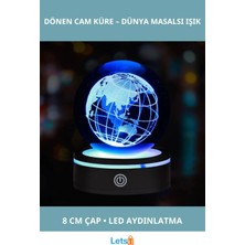 Letsii Usb'li Dünya Tasarımlı Dönen Cam Küre 8 cm LED Aydınlatmalı Masa Aksesuarı