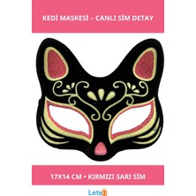 Letsii Siyah Süet Kırmızı Sarı Simli Kedi Maskesi