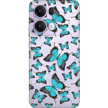 Nurdic Oppo Reno 13 Pro Kılıf Oppo Renkli Silikon Baskılı Tpu Mavi Kelebek
