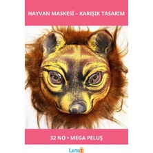 Letsii Kahverengi Saçlı Kaplan Aslan Leopar Maskesi Mega Peluş 32 No
