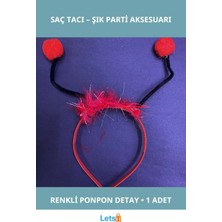Letsii Ponponlu Parti Saç Tacı Kırmızı Siyah Tüylerle Süslenmiş