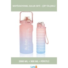 Letsii Motivasyonel Su Matarası 2000 ml ve 900 ml Pipetli