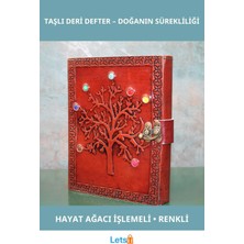 Letsii Hayat Ağacı Figürlü Taşlı Deri Defter 20X15 cm